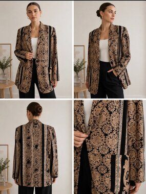 Vintage 80-90s Kensington Square Patchwork Print Blazer Jacket USA Sz S Oversize